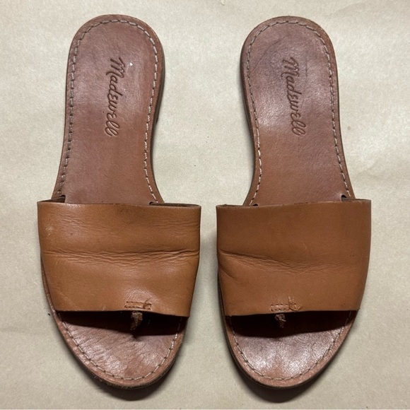 Madewell The Boardwalk Post Slide Sandal in Leather Desert Camel - Picture 2 of 7